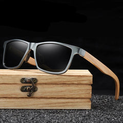 Wood Bamboo Sunglasses With Aluminum Metal Frame