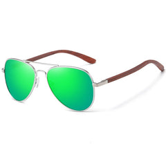 Classic Wood Sunglasses Pilot Metal Frame