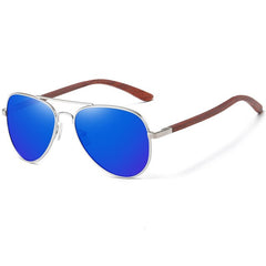 Classic Wood Sunglasses Pilot Metal Frame