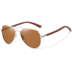 Classic Wood Sunglasses Pilot Metal Frame