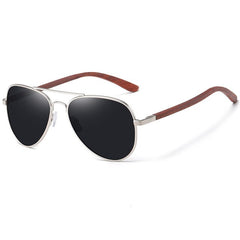Classic Wood Sunglasses Pilot Metal Frame